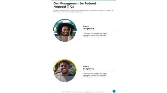 Our Management For Federal Proposal One Pager Sample Example Document