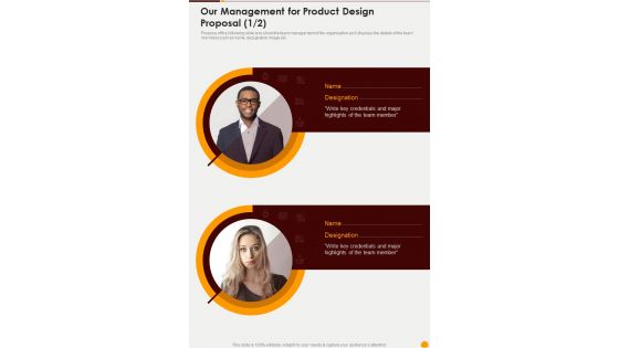 Our Management For Product Design Proposal One Pager Sample Example Document