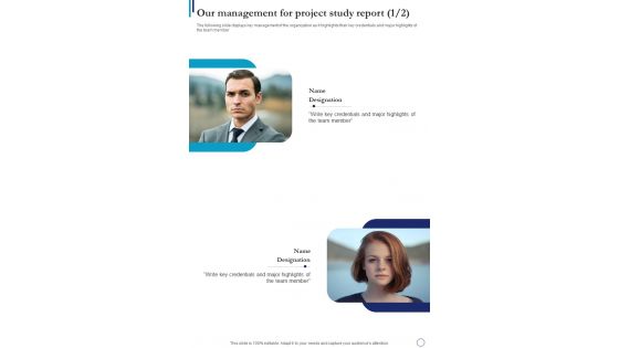 Our Management For Project Study Report One Pager Sample Example Document