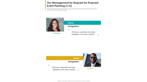 Our Management For Request For Proposal Event Planning One Pager Sample Example Document
