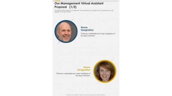 Our Management Virtual Assistant Proposal One Pager Sample Example Document