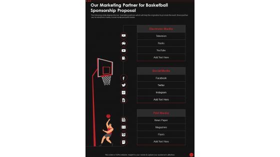 Our Marketing Partner For Basketball Sponsorship Proposal One Pager Sample Example Document