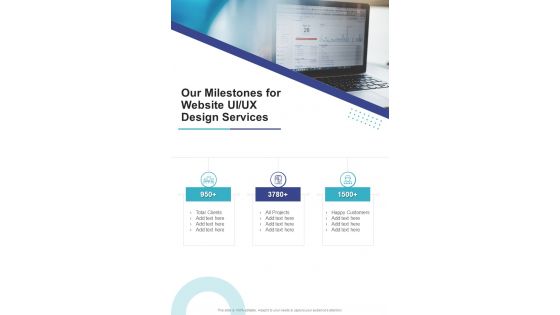 Our Milestones For Website UI UX Design Services One Pager Sample Example Document