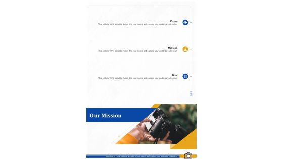 Our Mission Corporate Photography Proposal Template One Pager Sample Example Document