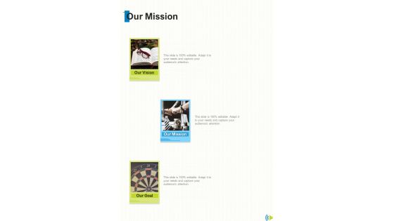 Our Mission Event Announcer Proposal One Pager Sample Example Document