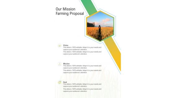 Our Mission Farming Proposal One Pager Sample Example Document
