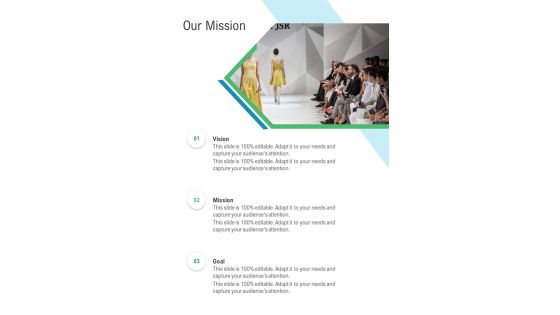Our Mission Fashion Show Sponsorship One Pager Sample Example Document