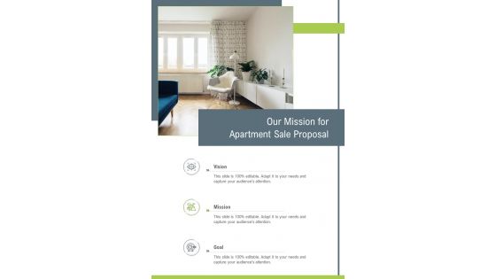 Our Mission For Apartment Sale Proposal One Pager Sample Example Document