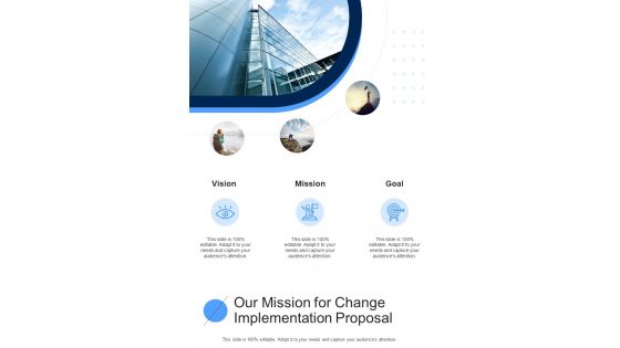 Our Mission For Change Implementation Proposal One Pager Sample Example Document