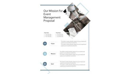 Our Mission For Event Management Proposal One Pager Sample Example Document