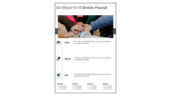Our Mission For IT Services Proposal One Pager Sample Example Document