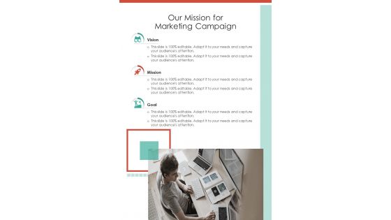 Our Mission For Marketing Campaign One Pager Sample Example Document