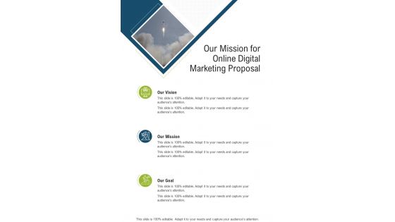 Our Mission For Online Digital Marketing Proposal One Pager Sample Example Document