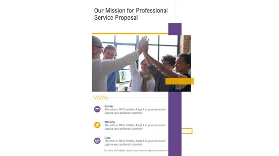 Our Mission For Professional Service Proposal One Pager Sample Example Document