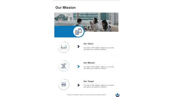 Our Mission Investment Advice Proposal One Pager Sample Example Document