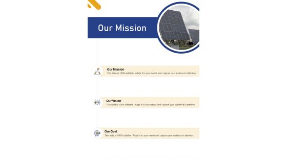 Our Mission Solar Panel Installation Proposal One Pager Sample Example Document