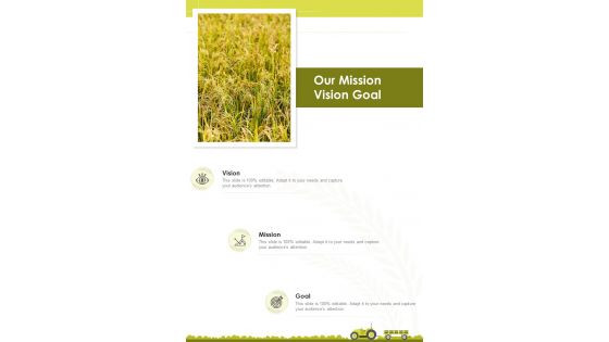 Our Mission Vision Goal Agriculture Project Proposal One Pager Sample Example Document