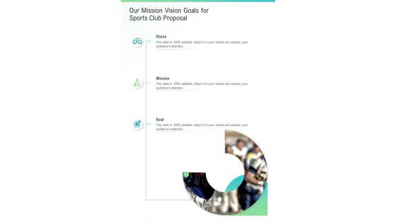 Our Mission Vision Goals For Sports Club Proposal One Pager Sample Example Document
