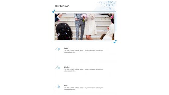 Our Mission Wedding Photography Proposal Template One Pager Sample Example Document