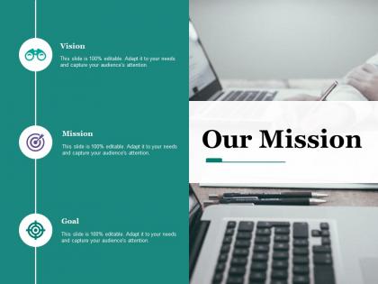 Our mission with three icons business ecosystem ppt ideas slideshow