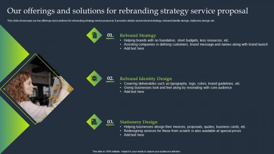 Our Offerings And Solutions For Rebranding Strategy Professional Business Branding Services Proposal
