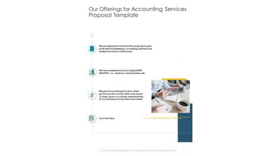 Our Offerings For Accounting Services Proposal Template One Pager Sample Example Document