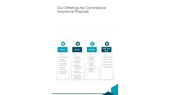 Our Offerings For Commercial Insurance Proposal One Pager Sample Example Document