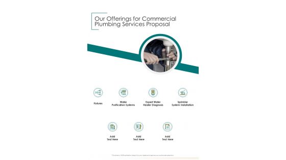 Our Offerings For Commercial Plumbing Services Proposal One Pager Sample Example Document