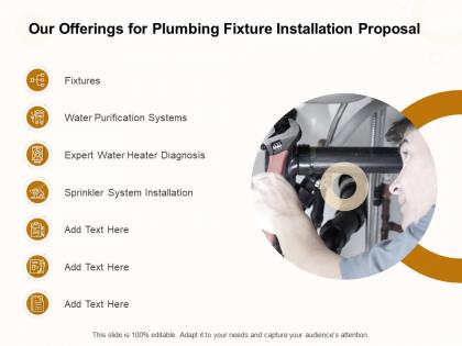 Our offerings for plumbing fixture installation proposal ppt powerpoint presentation model graphics