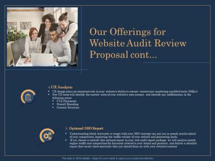 Our offerings for website audit review proposal cont marketing ppt templates