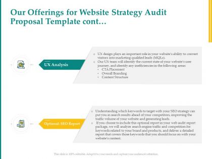 Our offerings for website strategy audit proposal template cont l1526 ppt shapes