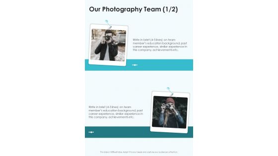 Our Photography Team Business Event Photography Proposal Template One Pager Sample Example Document