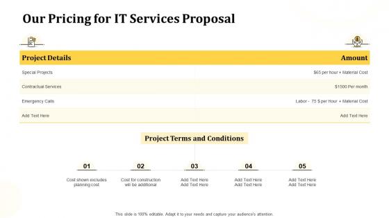 Our pricing for it services proposal ppt professional