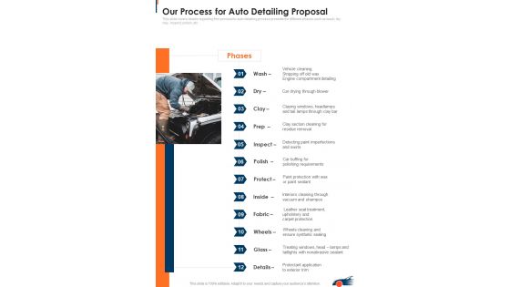 Our Process For Auto Detailing Proposal One Pager Sample Example Document
