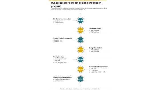 Our Process For Concept Design Construction Proposal One Pager Sample Example Document