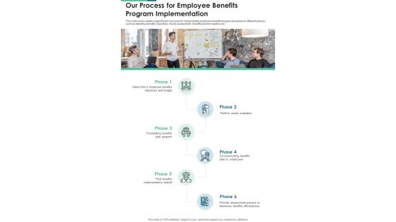 Our Process For Employee Benefits Program Implementation One Pager Sample Example Document