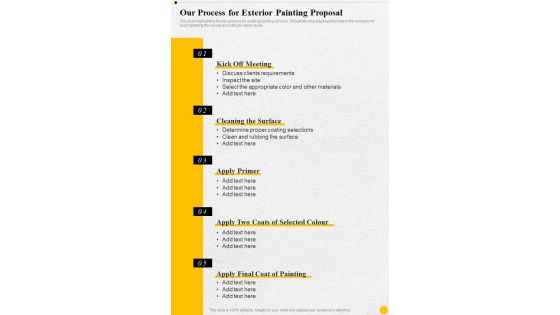 Our Process For Exterior Painting Proposal One Pager Sample Example Document