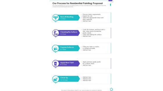 Our Process For Residential Painting Proposal One Pager Sample Example Document