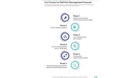 Our Process For Staff Perk Management Proposal One Pager Sample Example Document