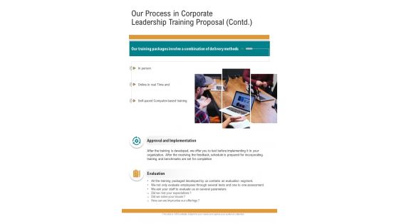 Our Process In Corporate Leadership Training Proposal Contd One Pager Sample Example Document