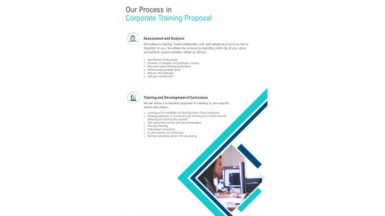 Our Process In Corporate Training Proposal One Pager Sample Example Document