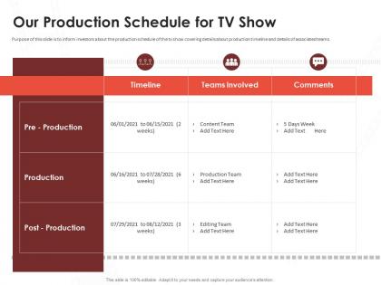 Our production schedule for tv show video production