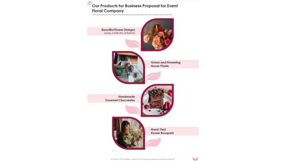 Our Products For Business Proposal For Event Floral Company One Pager Sample Example Document