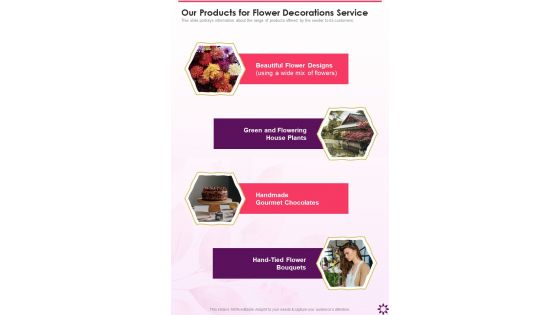 Our Products For Flower Decorations Service One Pager Sample Example Document