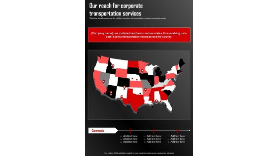 Our Reach For Corporate Transportation Proposal To Hire Corporate One Pager Sample Example Document