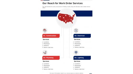 Our Reach For Work Order Services One Pager Sample Example Document