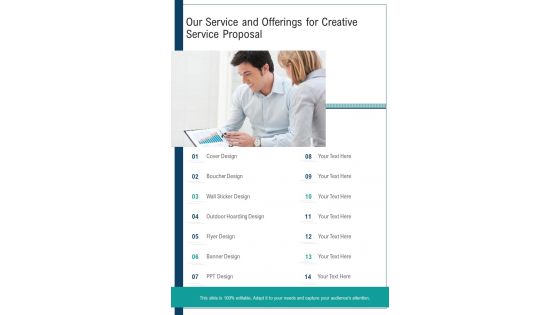 Our Service And Offerings For Creative Service Proposal One Pager Sample Example Document