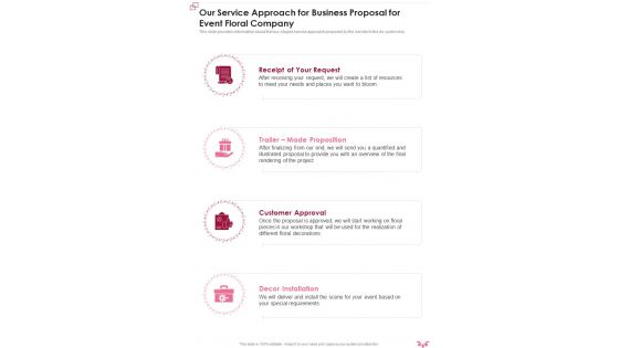 Our Service Approach For Business Proposal For Event Floral Company One Pager Sample Example Document