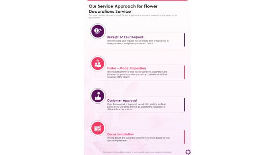 Our Service Approach For Flower Decorations Service One Pager Sample Example Document