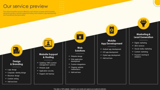 Our Service Preview Web Design Company Profile Ppt Professional Graphics Download